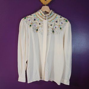 Cedars 100% silk beaded blouse